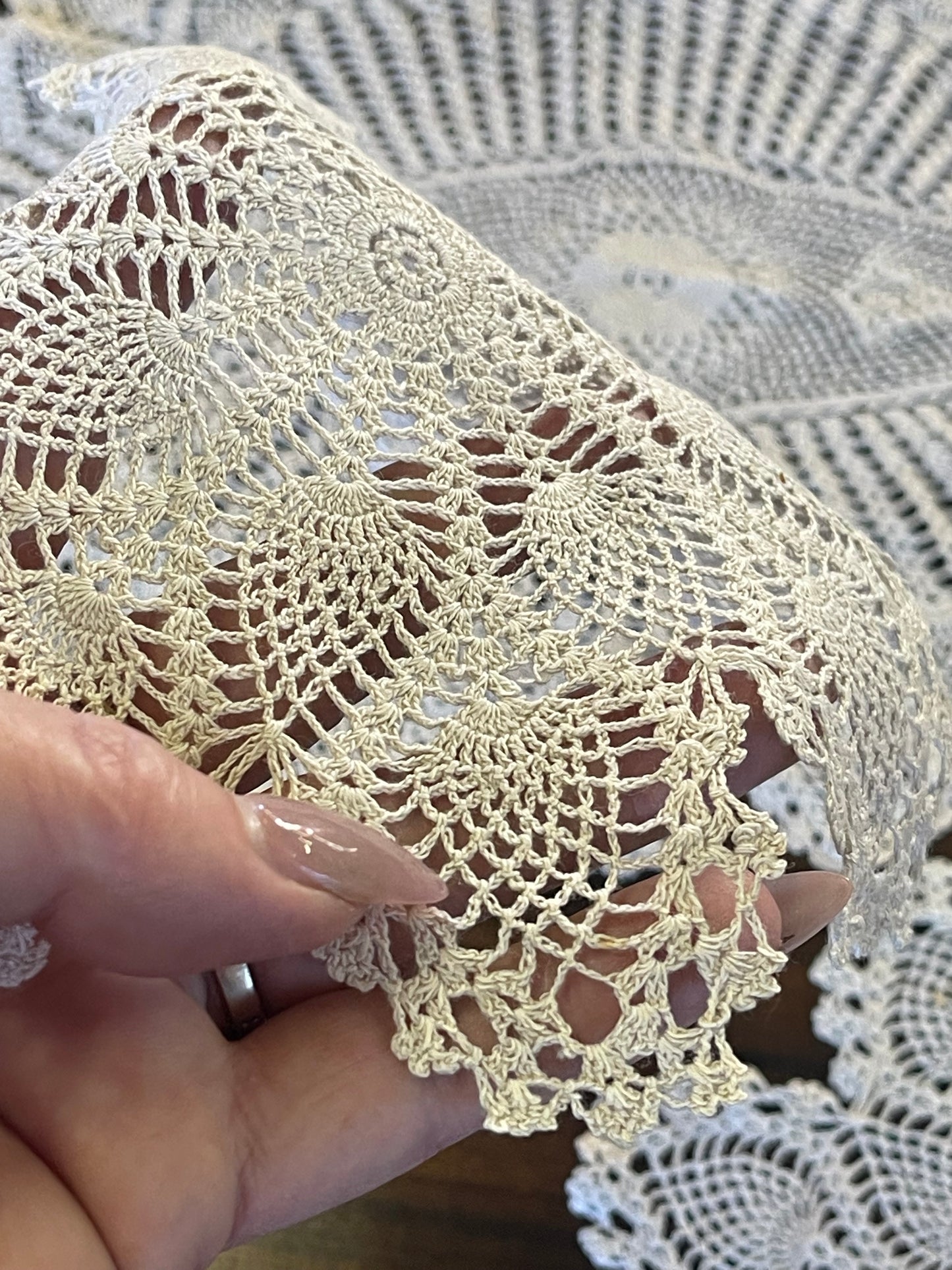 Vintage Hand-Crocheted Doily Set – Cream Lace
