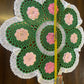 Vintage Hand-Crocheted Floral Doily – Pink & Green