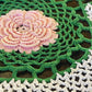 Vintage Hand-Crocheted Floral Doily – Pink & Green