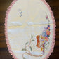 Vintage Hand-Embroidered Linen Doily with Cottage & Garden Scene