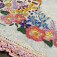 Vintage Hand-Embroidered Linen Doily with Cottage & Garden Scene