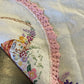 Vintage Hand-Embroidered Linen Doily with Cottage & Garden Scene