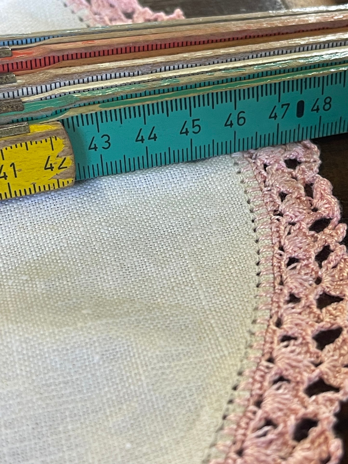 Vintage Hand-Embroidered Linen Doily with Cottage & Garden Scene
