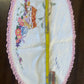 Vintage Hand-Embroidered Linen Doily with Cottage & Garden Scene