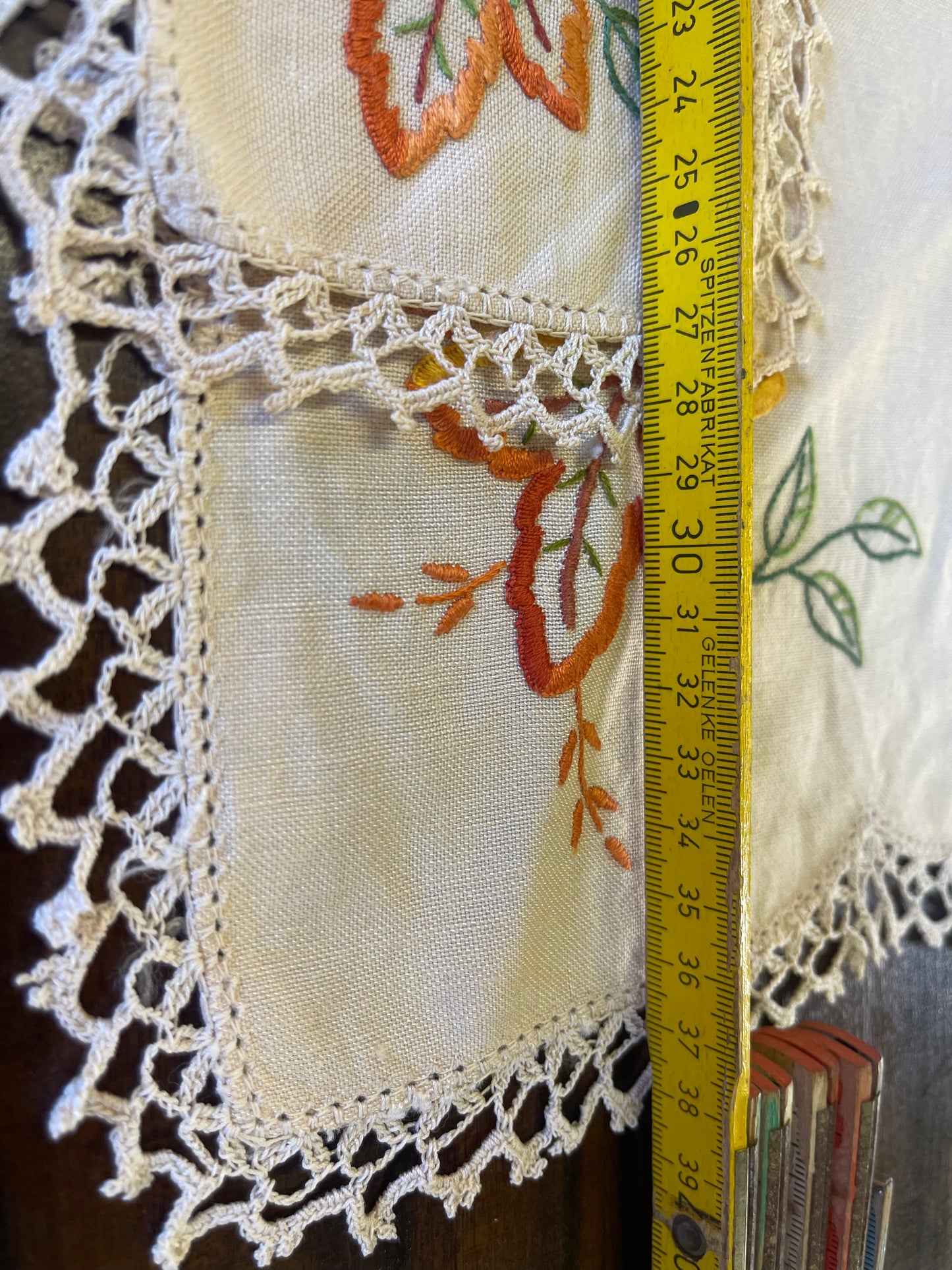 Vintage Hand-Embroidered Linen Doily Pair – Autumn Leaf Design