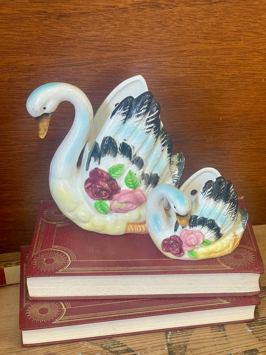 Vintage Pair of Swans standing or wall pocket vases c.1950s