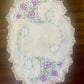 Vintage Hand-Embroidered Linen Doily – Purple & Blue Florals with Lace Edge