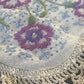 Vintage Hand-Embroidered Linen Doily – Purple & Blue Florals with Lace Edge