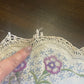 Vintage Hand-Embroidered Linen Doily – Purple & Blue Florals with Lace Edge