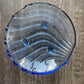 Vintage Blue Clear Art Glass Decorative Three footed  Bowl