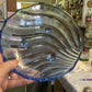Vintage Blue Clear Art Glass Decorative Three footed  Bowl