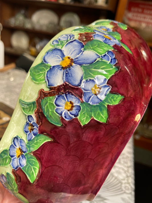 Vintage 1930s Maling Ware Jardiniere Planter – Purple & Blue Floral