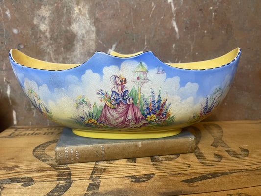 Vintage Modern Crescent England Hand-Painted Bowl – Lady & Garden Scene