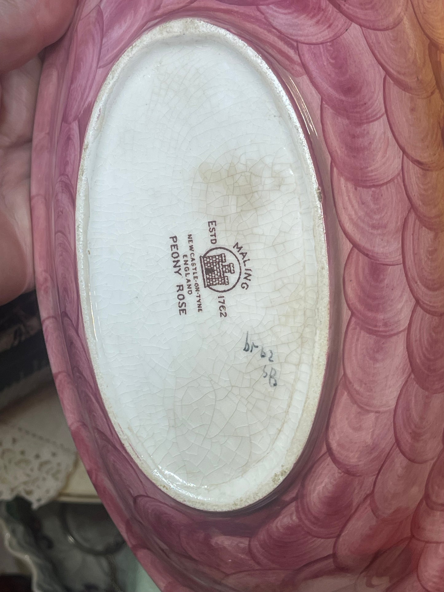 Vintage Maling Ware “Peony Rose” Oval Bowl – Hand-Painted Floral Design