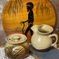 Vintage Diana Pottery Jug & Lidded Sugar Bowl – Australian Studio Pottery with Grass Motif (c.1950s–60s)