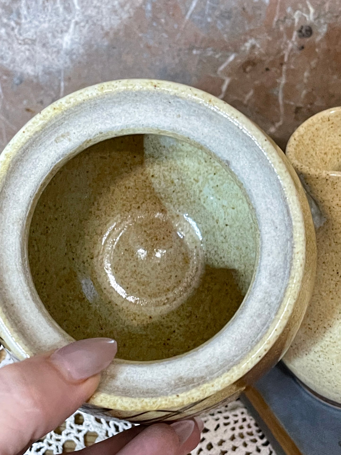 Vintage Diana Pottery Jug & Lidded Sugar Bowl – Australian Studio Pottery with Grass Motif (c.1950s–60s)