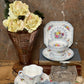 Shelley Fine Bone China Trio – “Rochester” Pattern, Floral Spray with Grey Scrollwork