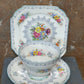 Shelley Fine Bone China Trio – “Rochester” Pattern, Floral Spray with Grey Scrollwork