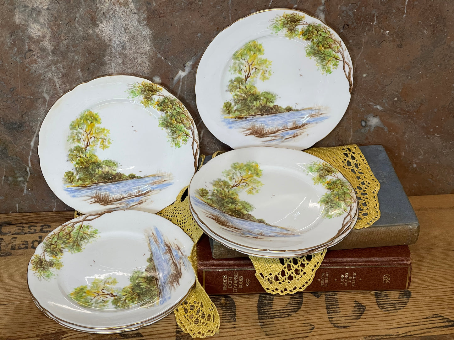 Shelley Fine Bone China – Set of 6 Side Plates, “Old Mill” Landscape Series