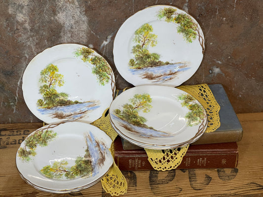 Shelley Fine Bone China – Set of 6 Side Plates, “Old Mill” Landscape Series