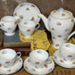 Shelley Fine Bone China Tea Set – Dainty Shape, Floral Sprays with Blue Trim