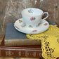 Shelley Fine Bone China Cup & Saucer – Dainty Shape, Floral Sprays with Blue Trim