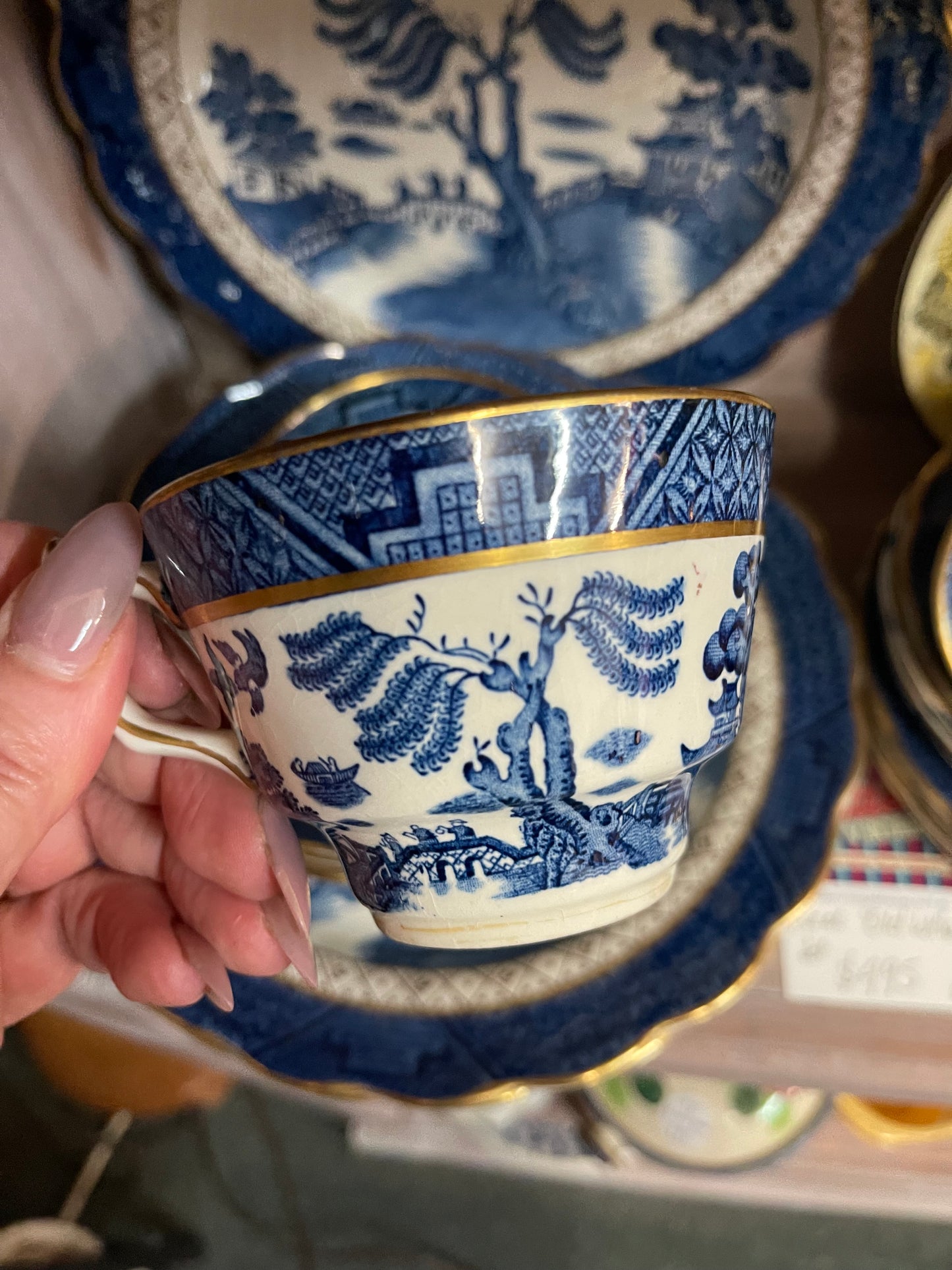 Vintage Burleigh Ware “Willow” Tea Set – Service for 6 (England, Blue & White with Gilt)