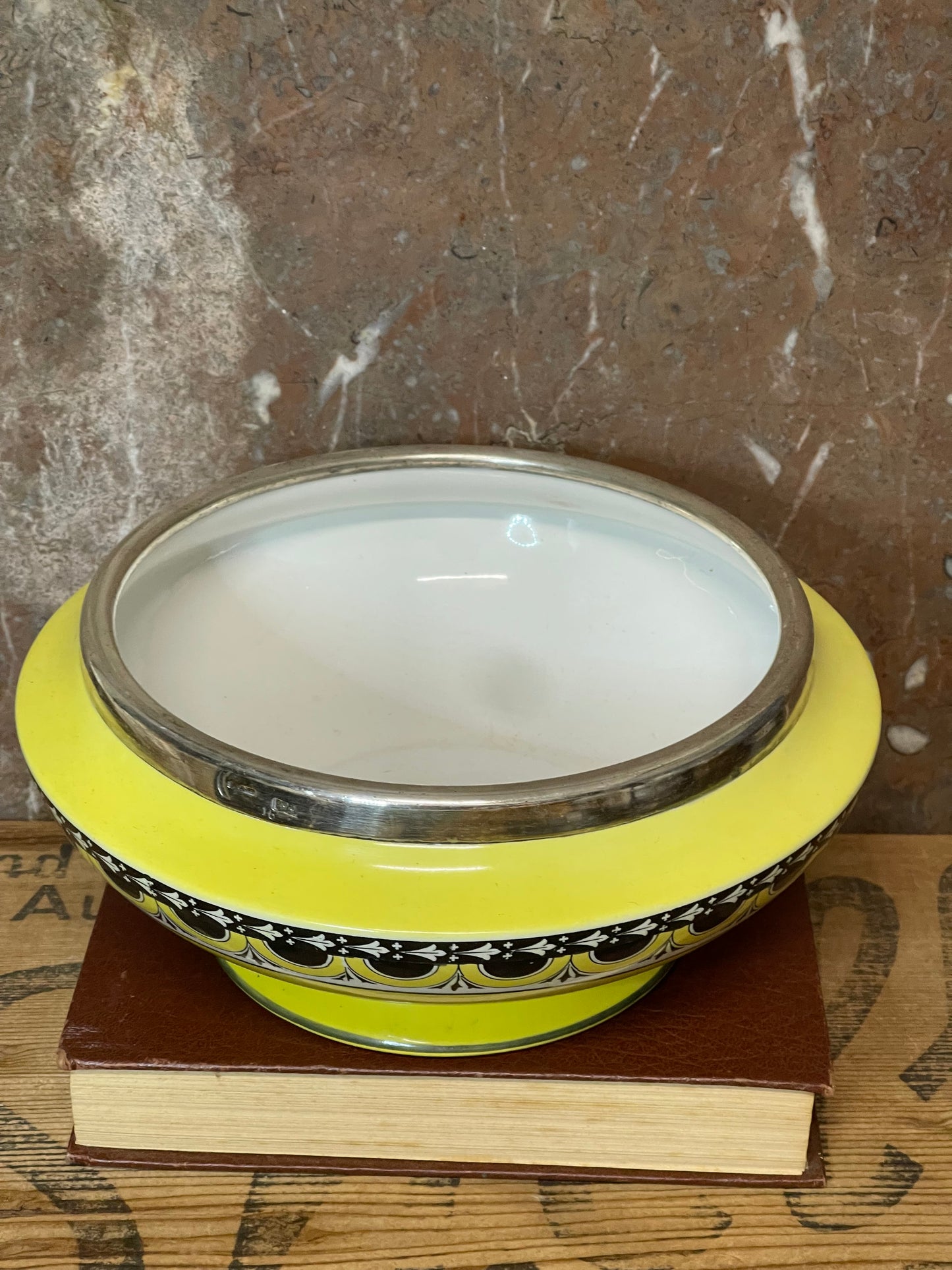 Art Deco Yellow Ceramic Bowl with Sterling Silver Rim – c.1930s