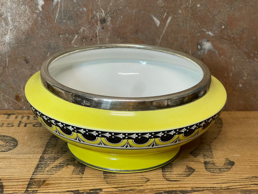 Art Deco Yellow Ceramic Bowl with Sterling Silver Rim – c.1930s