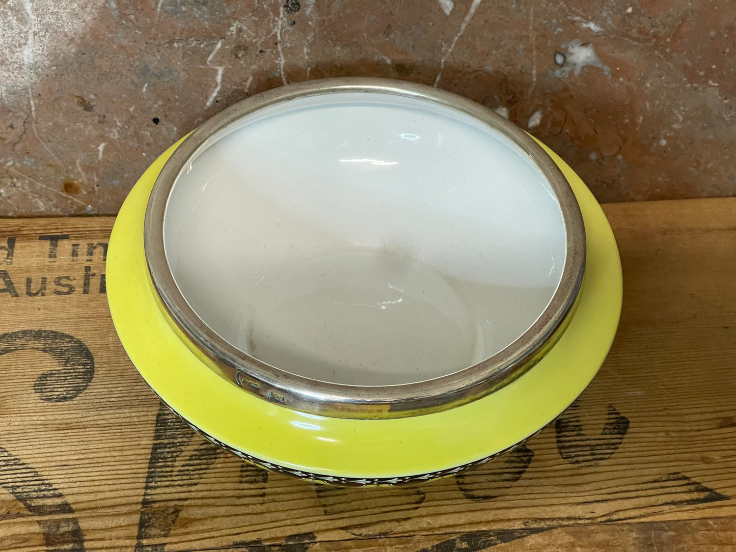 Art Deco Yellow Ceramic Bowl with Sterling Silver Rim – c.1930s