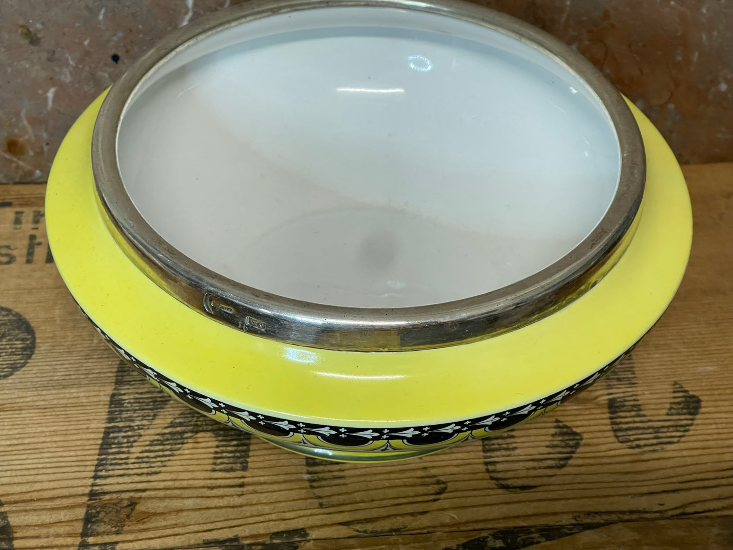 Art Deco Yellow Ceramic Bowl with Sterling Silver Rim – c.1930s