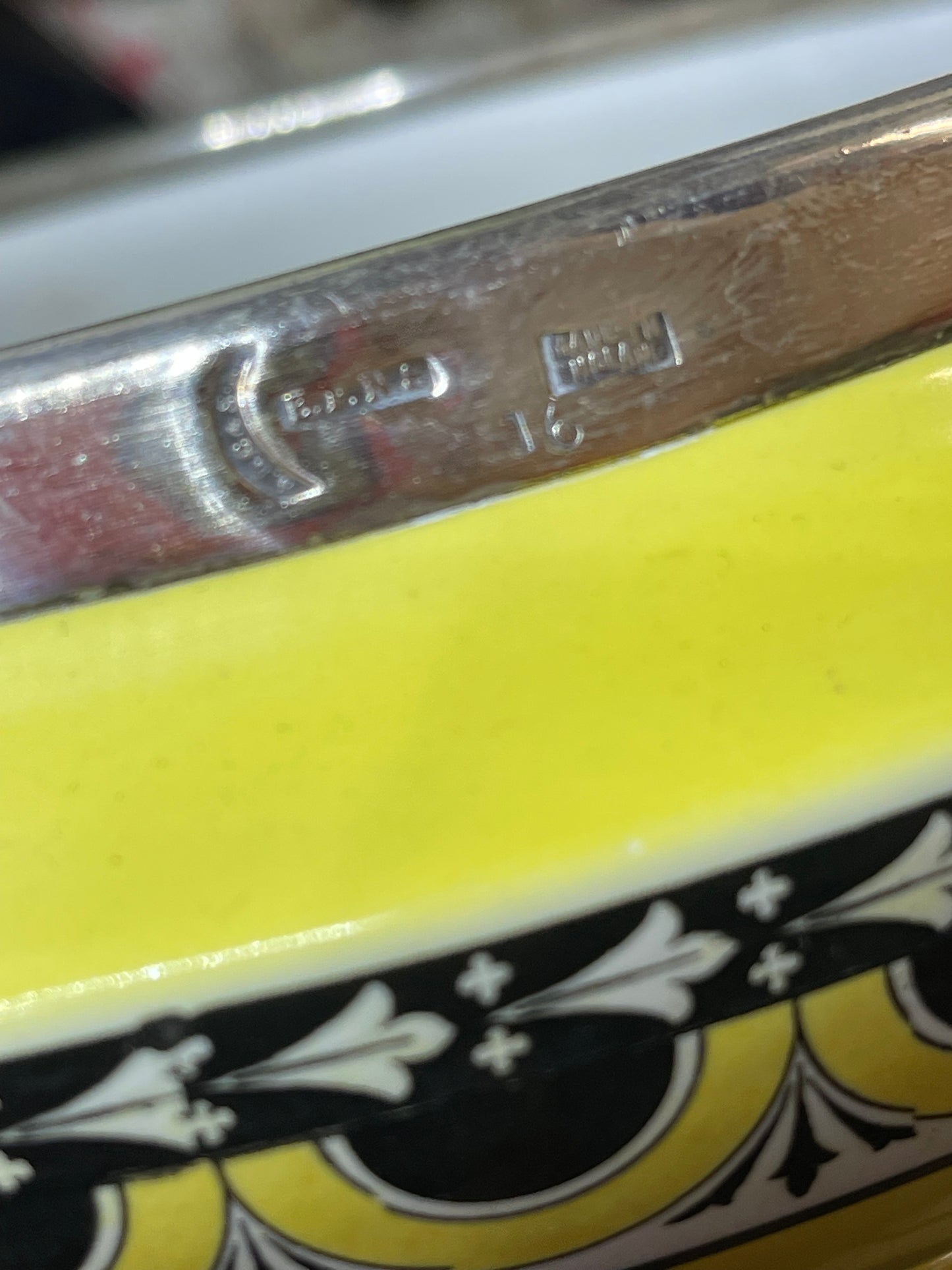 Art Deco Yellow Ceramic Bowl with Sterling Silver Rim – c.1930s