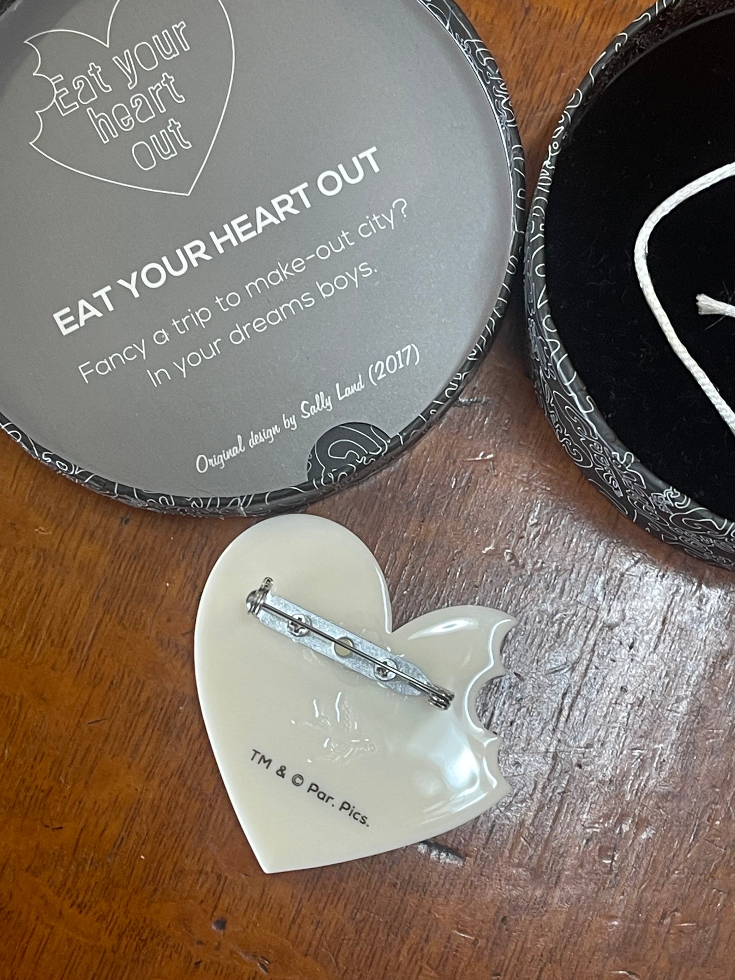 Eat Your Heart Out Grease Brooch by Erstwilder and Sally Land (2017)