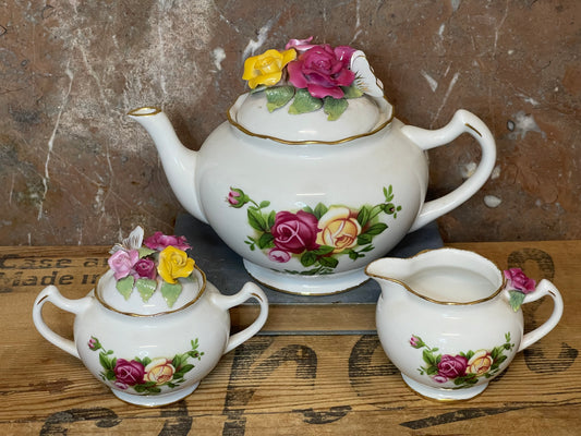 Royal Albert “Old Country Roses” Tea Set – Teapot, Sugar & Creamer (3 Piece Set)