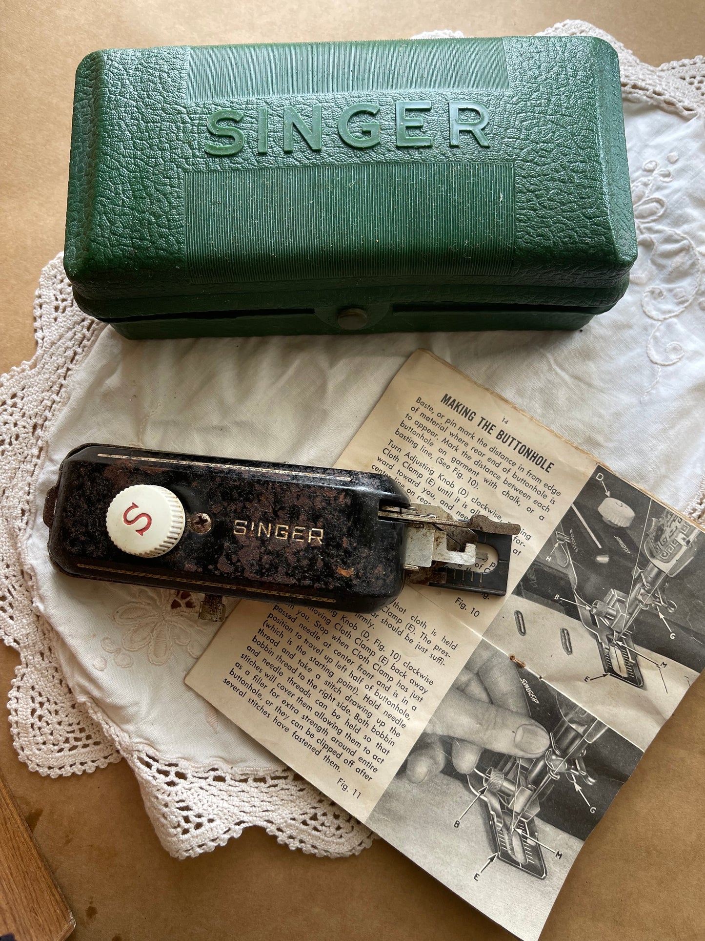Vintage Singer Buttonholer Attachment in Original Case
