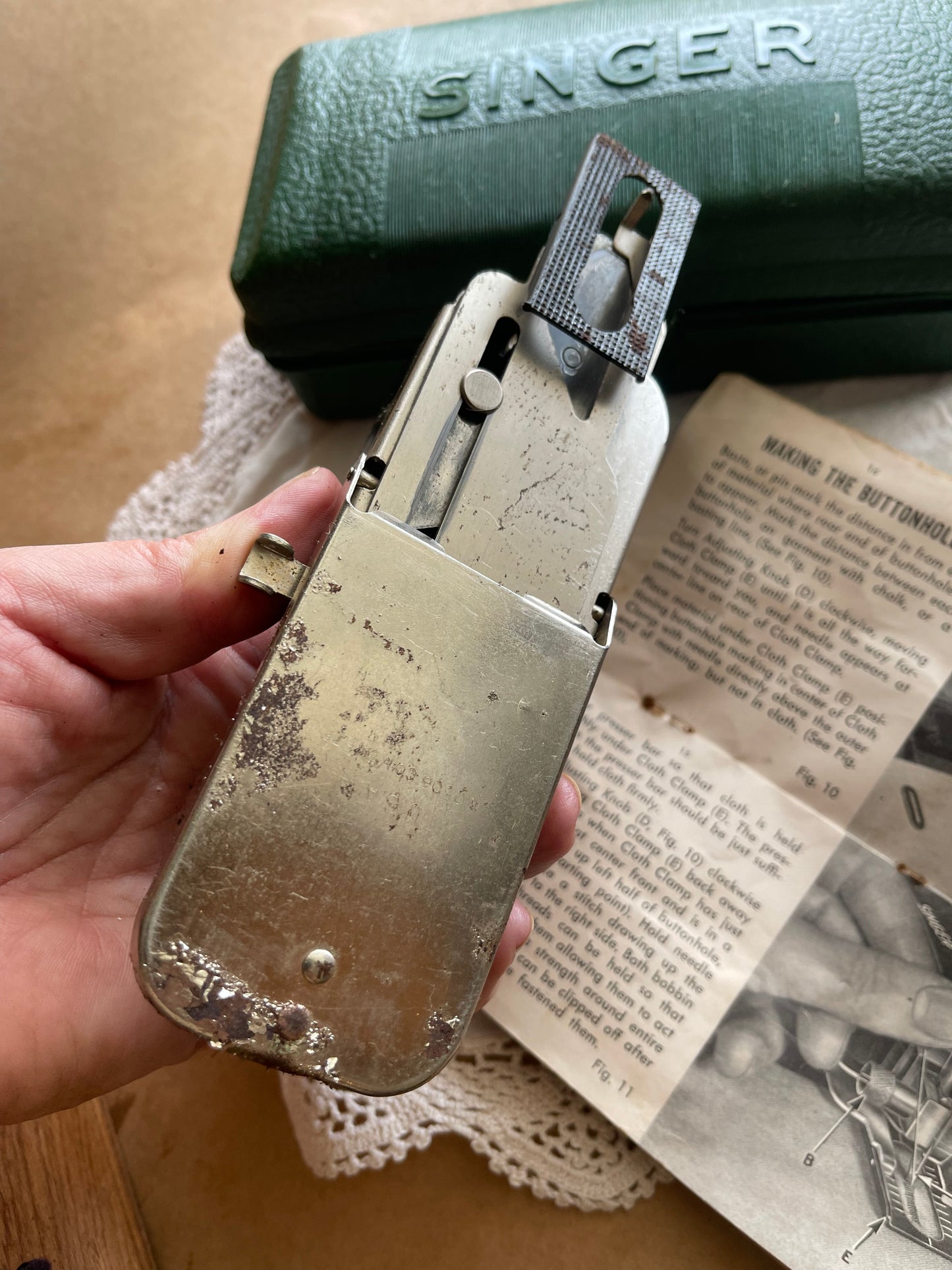 Vintage Singer Buttonholer Attachment in Original Case