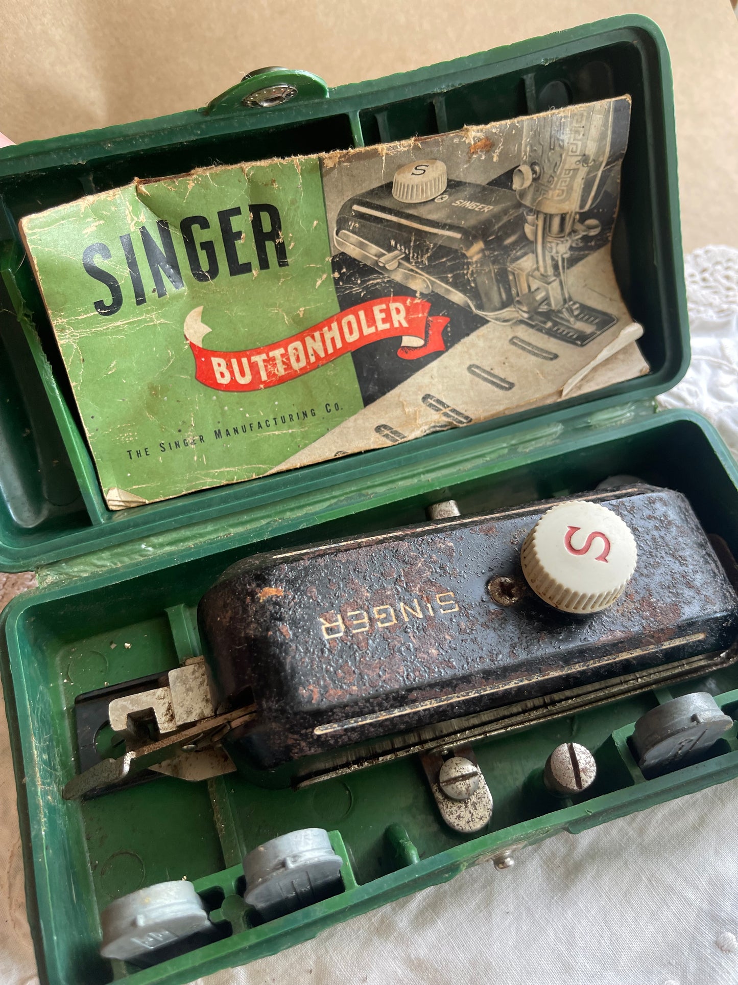 Vintage Singer Buttonholer Attachment in Original Case