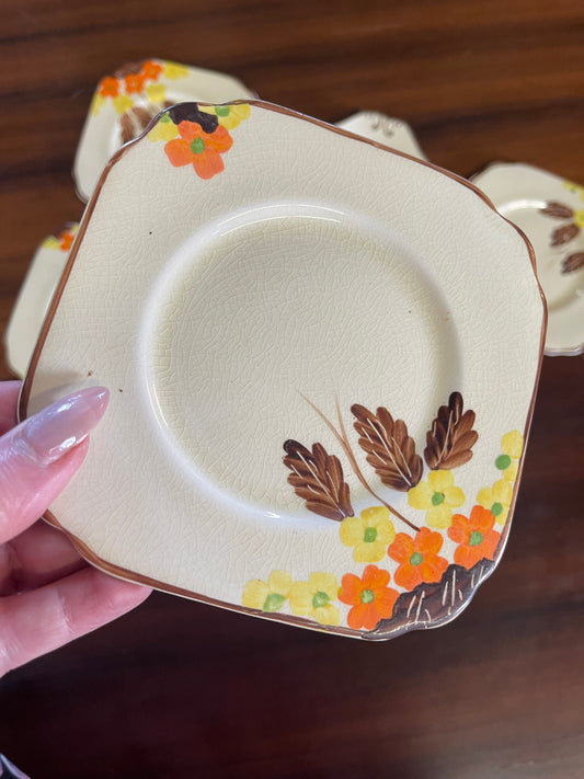 Empire Ware “Cambridge” Handcraft Sandwich Set – 1930s Serving Plate & Side Plates, Floral & Leaf Design
