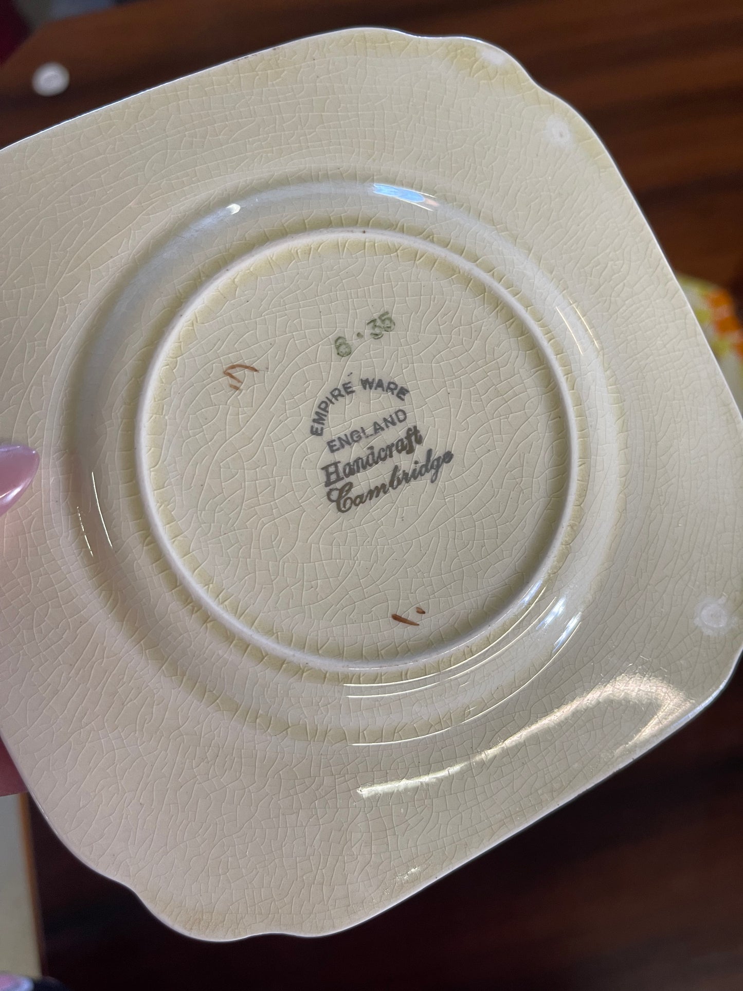 Empire Ware “Cambridge” Handcraft Sandwich Set – 1930s Serving Plate & Side Plates, Floral & Leaf Design