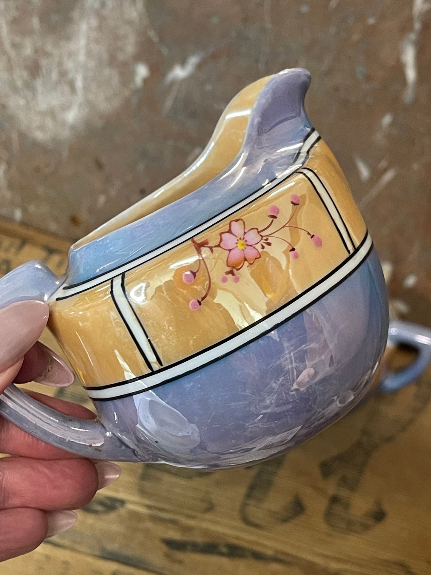 Japanese Lusterware Cream & Sugar Set – Hand-Painted with Cherry Blossoms