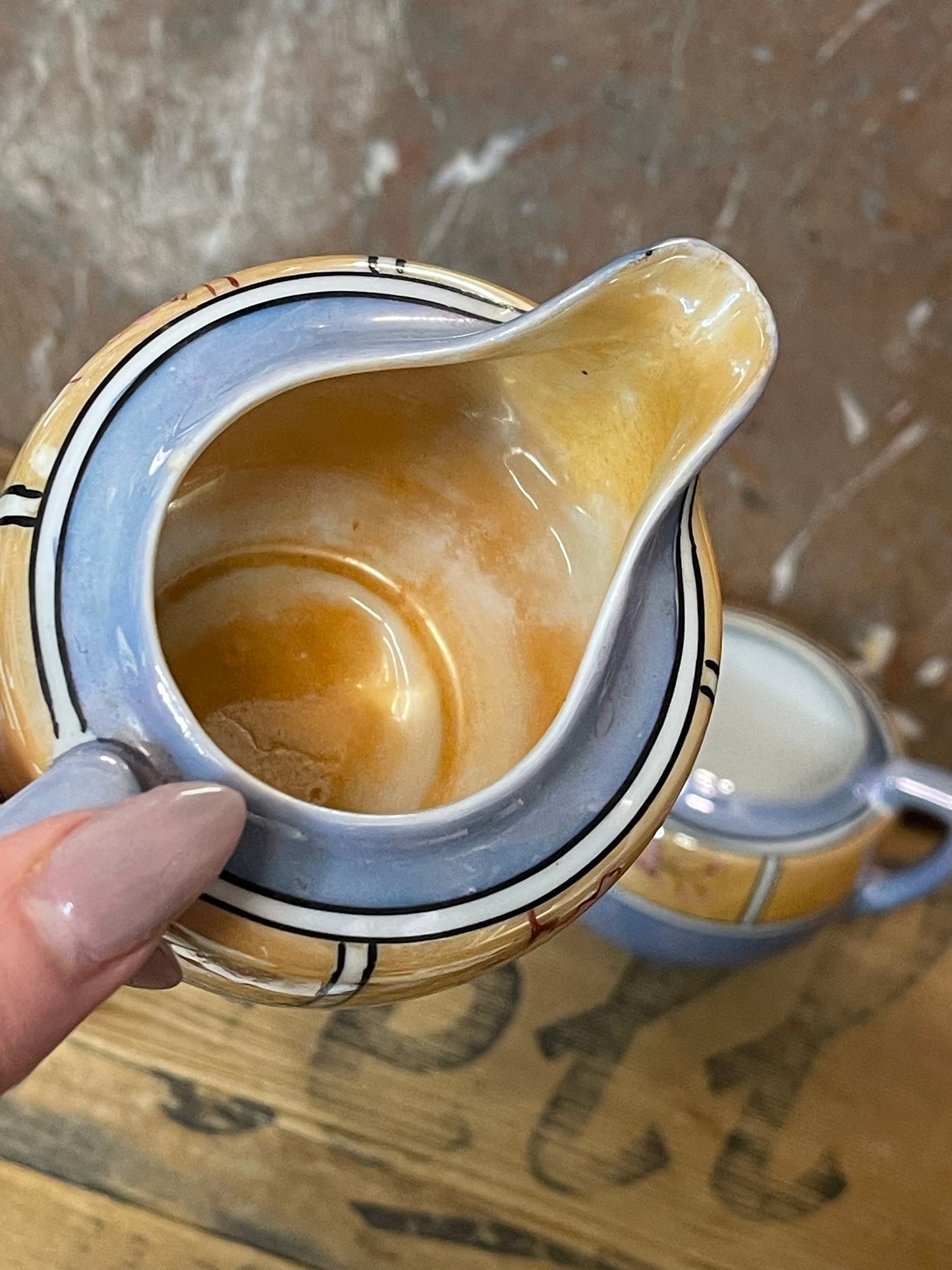 Japanese Lusterware Cream & Sugar Set – Hand-Painted with Cherry Blossoms