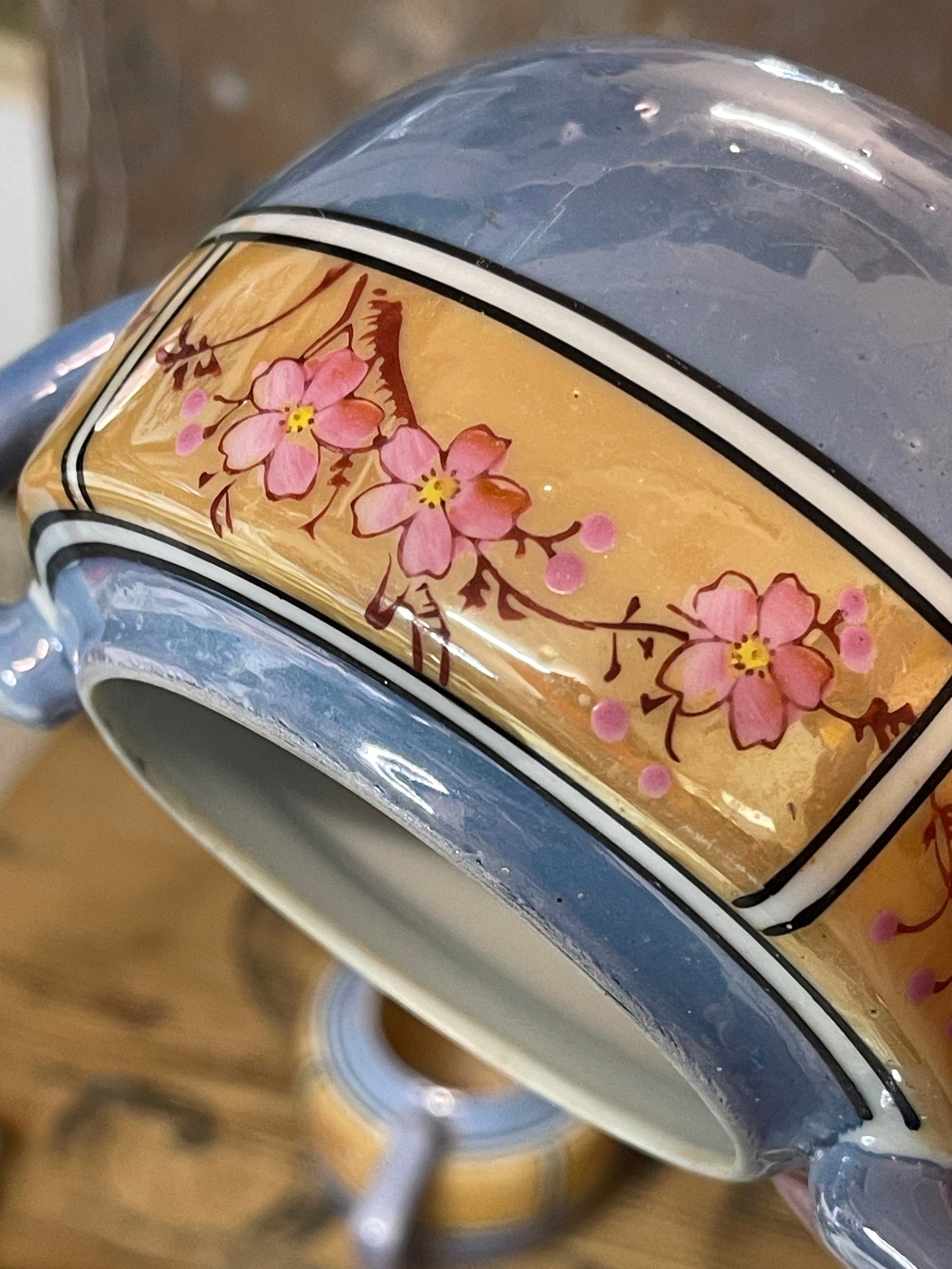 Japanese Lusterware Cream & Sugar Set – Hand-Painted with Cherry Blossoms