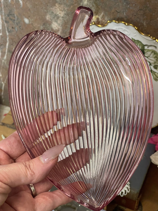 Vintage Pink Pressed Glass Leaf Dish (c.1950s–60s)