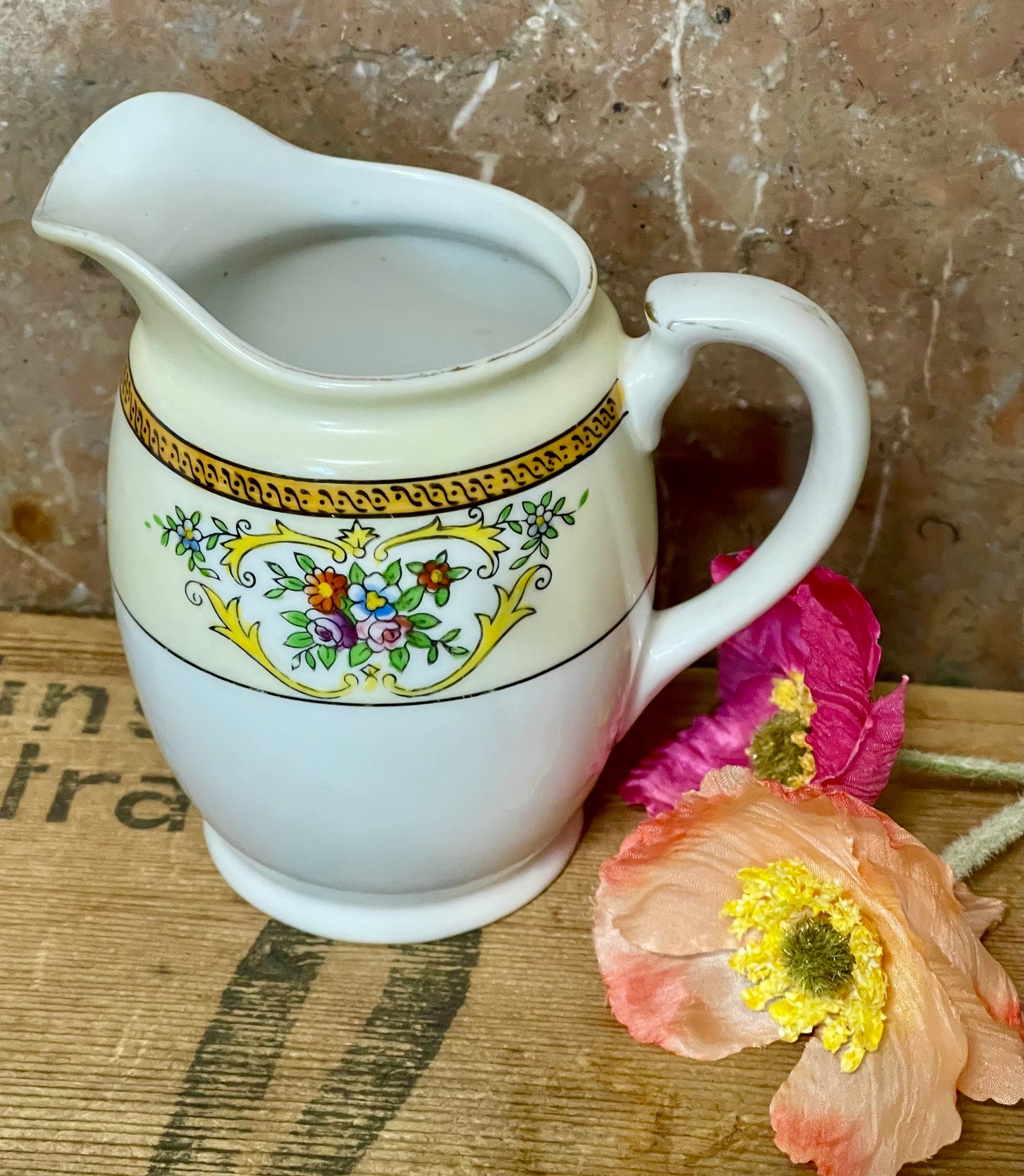 Vintage Noritake Japan Floral Jug – Hand-Painted Creamware with Gilded Trim (c.1950s)
