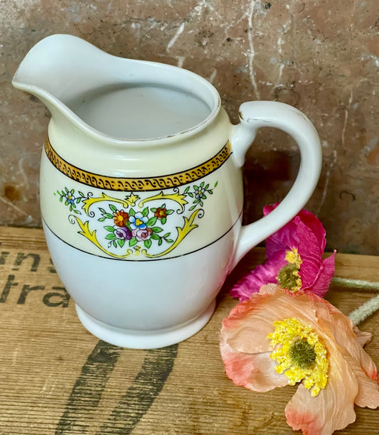 Vintage Noritake Japan Floral Jug – Hand-Painted Creamware with Gilded Trim (c.1950s)