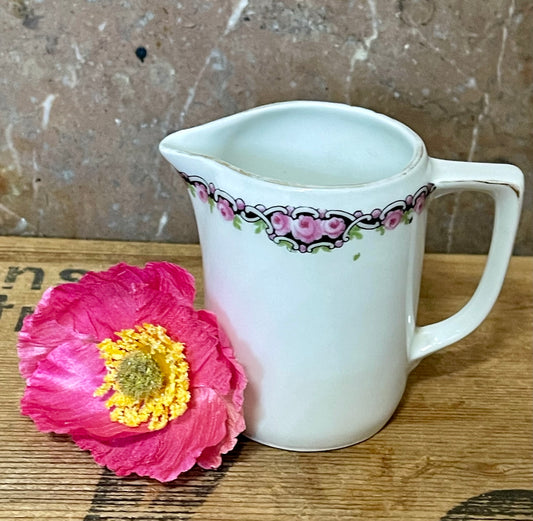 Antique Z.S. & Co. Bavaria Miniature Cream Jug – Pink Rose Garland (c.1890–1910)