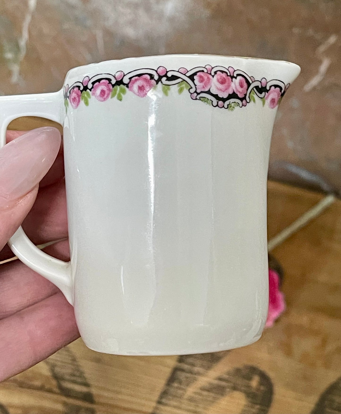 Antique Z.S. & Co. Bavaria Miniature Cream Jug – Pink Rose Garland (c.1890–1910)