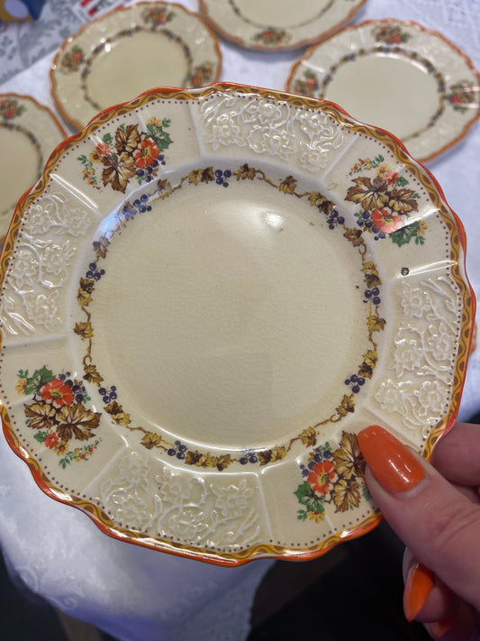 Myott Staffordshire England Cream orange floral Sandwich Plate set  c. 1940s 2909