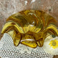 Vintage Bagley Amber Glass Swirl-Edge Pedestal Bowl – Art Deco Depression Glass (c.1930s, England)