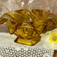 Vintage Bagley Amber Glass Swirl-Edge Pedestal Bowl – Art Deco Depression Glass (c.1930s, England)